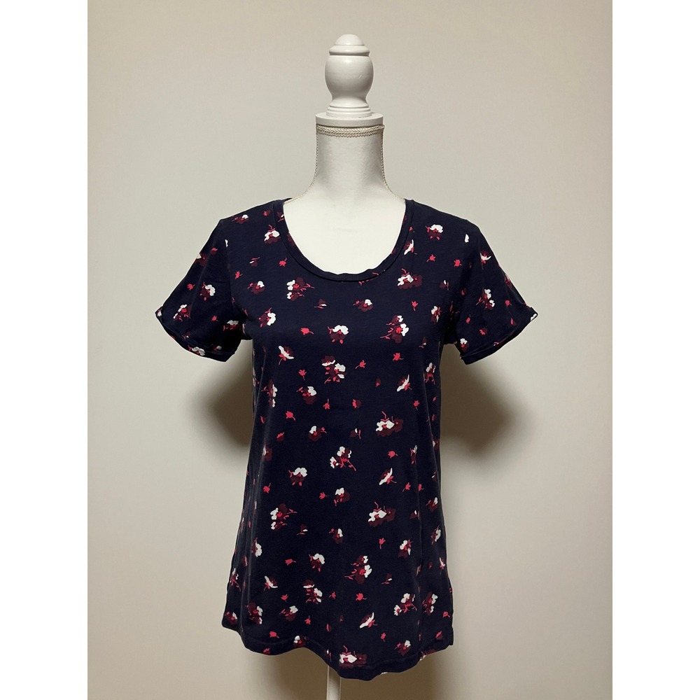 Joules Womens Nessie T-Shirt Size 10 Navy Blue Floral Cotton Short Sleeve Tee